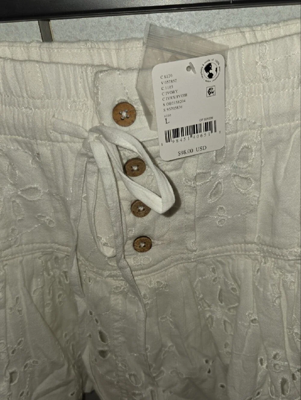 Free People White Tiered Eyelet Mini Skirt 100 Cotton